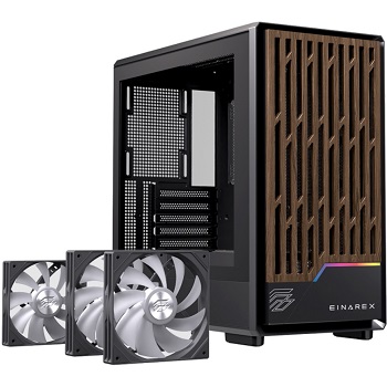 CAIXA MATX EINAREX PULSE PM400 WOOD MESH 3X FAN ARGB PRETA