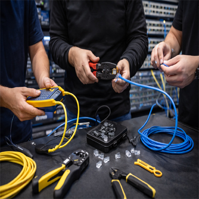 IT team working on networking project